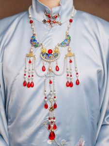 Original Design Long Tassel Necklace Soft Yinfuo Chinoise Back Cloud Horse Face Skirt Accessory Ancient Blue Burnished Neck Decor