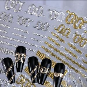 1Pcs 5D Retro Chains Nail Art Sticker Simple Irregular French Lines Adhesive Nails Decals Punk Lock Ring Chain Manicure Sliders