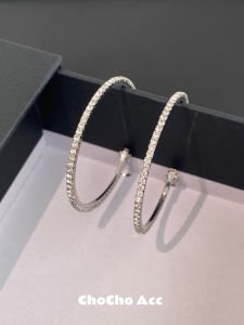 Chocho Super Shiny Diamond Embedded Hoop Earrings Womens Fashion Jewelry round Circle Ear Decorations Exaggerated Small Niche
