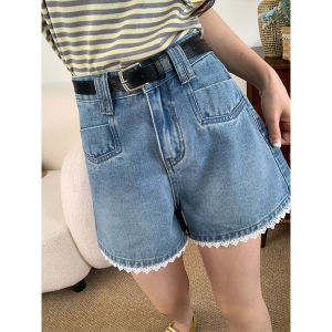 QIANCHANGNAAI | Lace Trimmed Denim Hot Pants Summer New Style Plus Size High Waist Pear Shape Friendly