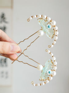 Green Simple Ancient Chinese Style Hairpin Headwear Accessory Fresh Style U-Shaped Hairpin Versatile Hair Accessories