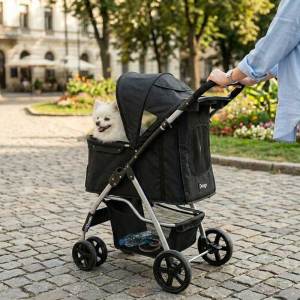 Teekland Foldable Pet Stroller with Weather Cover 3 Wheels Pet Strolling Cart for Small/Medium Dogs and Cats with Storage Basket and Cup Holder Breathable and Visible Mesh for All Season