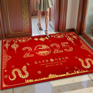 พื้นรองเท้าประตูปีใหม่สีแดงกันลื่นป้องกันการลื่นลื่น พื้นรองเท้ากลางแจ้งแบบพับได้สำหรับประตูในบ้าน ปีงู 2025 พื้นรองเท้าแบบทันสมัย ​​สไตล์จีน