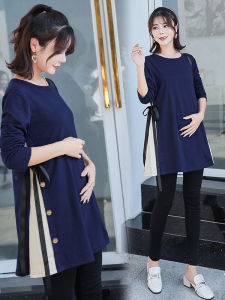 Đầm Bầu Dài Tay Thời Trang Cho Bà Bầu Mùa Thu Thường Ngày Cạp Rộng Cổ Tròn Váy Midi Váy Sơ Mi