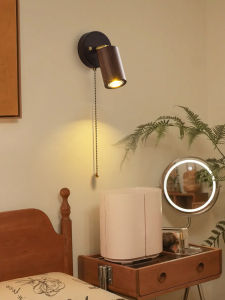 Retro Japanese Style Walnut Wood Wall Lamp Bedroom Reading Light Headboard Living Room Background Wall LED Spotlight