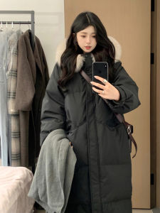 XiangHaiSong Womens down Cotton Jacket Mid-Length Oversized Thickened Korean Style Commute Long Sleeve Zipper Hooded Coat