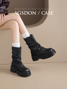 Agsdon | Black Retro Thick Sole Boots Womens Short Boots Height Increasing Slimming