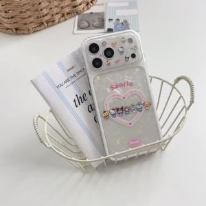 Sanrio | Sanrio Cartoon White Heart Print Phone Case For iPhone 17 Pro 16 15 Pro Max Transparent Shockproof Girly Protective Back Cover