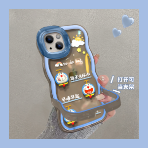 Apple 15Promax Phone Case New Womens Style Self-Discipline Blue Fat Man Dual Support Soft Silicon Anti-Fall Transparent Protective Cover Wave Edge