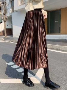 Autumn High Waisted Pleated Velvet Skirt