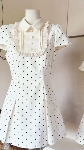 Váy chữ A hoạ tiết chấm bi thiết kế có cổ siêu tôn dáng NEWFASHION99