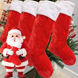 5Pcs Christmas Stocking Santa Claus Sock Gift Storage Bag 36cm Red Black Hanging Ornament for Stairs Fireplace Tree Holiday Decoration