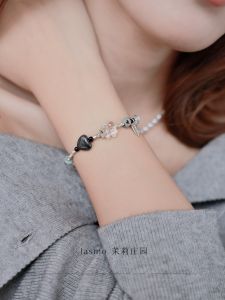 JASMO Original Design Pure Silver White Crystal Heart Shaped Beads Bracelet for Women  out New Fashion Jewelry Hand Chain