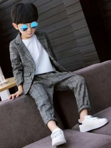 Boys Three-Piece Suit Casual Stylish British Style Spring Autumn Plaid Patterned Childrens Formal Wear Polyester Fiber