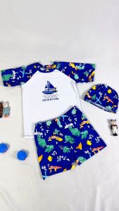 New Rashguard Set for Kids Boys: Cute T-shirt + Short & Cap Set Quick Dry Swimming Outfit for Kids Boys 3-13 Years Old