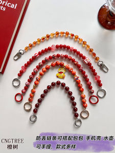 Red Beaded Mobile Phone Strap Handheld Bag Chain Anti-Loss Anti-Fall Vintage Chinese Style Wristlet Strap for Mobile Phones