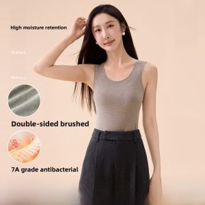 Miiow | Thickened Woolen Silk Womens Warm Vest Autumn Winter Fleece Lined Underwear Base Shirt Top Soft Round Neck Solid Color