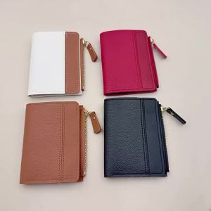 Cute Solid Color Womens Short PU Leather Wallet Slim Small Portable Purse for Teen Girls Daily Use Birthday Gift
