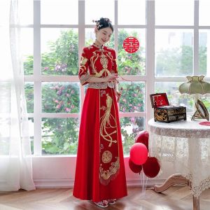 Elegant Chinese Style Wedding Dress Shuihefu Simplified Luxury Dragon And Phoenix Short Dress with Added Diamonds for Brides