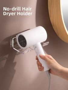 Acrylic Bathroom Hair Dryer Holder Wall Mounted Transparent Stand No Drilling Required Hair Blower Storage Shelf Organizer