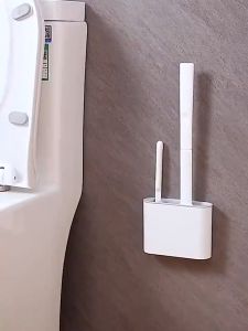 Bathroom Toilet Brush Set with Non-Slip Long PP Handle and Soft TPR Silicone Bristles with Holders