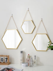 Nordic Style Iron Hexagonal Wall-Mounted Mirror Bathroom Bathroom and Dormitory Mirror Wall-Mounted Washstand Wall-Mounted Cosmetic Mirror