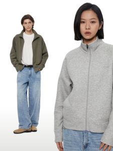 Áo Khoác Cardigan Dáng Rộng Cổ Đứng Có Khóa Kéo Bằng Cotton Pha Polyester Thường Ngày Mùa Xuân Thu Đông Cho Nam