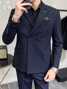 Lexiao | English Style Double-breasted Striped Suit