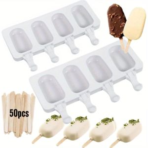 1/4pcs DIY Popsicle Molds Silicone Ice Cream Mold Oval Chocolate Ice Pop Maker Tray for Handmade Frozen Treats Kitchen Gadgets