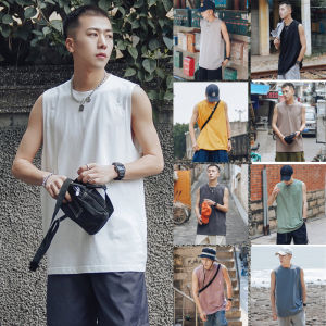 Summer New Heavyweight 230g Pure Cotton American Style Mens Sleeveless Sports Vest Loose Fit Casual round Neck T-Shirt