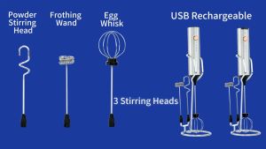 เครื่องตีฟองนมไฟฟ้า เครื่องตีไข่ไฟฟ้า 3 ความเร็ว เครื่องตีอาหารไฟฟ้า อุปกรณ์ตีไข่ พร้อมหัวตีครีมและตีแป้ง มีขาตั้ง ใช้งานสะดวก Electric Milk Frother Mini Handheld Wireless Powerful Type-C Rechargeable Convenience Coffee Milk Whipping Kitchen Tools