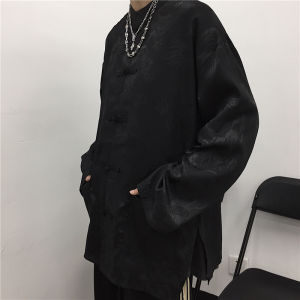 New Chinese Style Mens Shirt Ice Silk Button up Dragon Pattern Renovated Hanfu Republican Era Zhongshan Tang Costume Training Uniform
