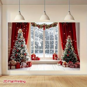 VIKAMA Huỳnh Quang Aurora Borealis Tấm Thảm Phát Sáng UV Trang Trí Tường Ngày Lễ Polyester Mềm Mại Bền Bỉ Evergreen Village Noel Accent