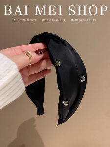 Luxurious Satin Hairband Face Slimming Diamond Pressed Cross Wide Edge French Style Hair Clip Fashionable New 2023 Headwear