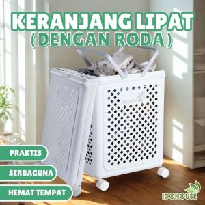 IDOHOUSE Laundry Basket Keranjang Lipat Serbaguna Tempat Baju Pakaian Kotor Dengan Roda - D01A/D01B