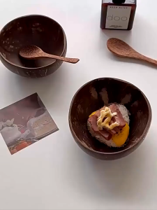 Natural Coconut Bowls with Spoon Reusable Bowl Serving Utensils Natural Coconut Shell Bowls Kitchen Tableware