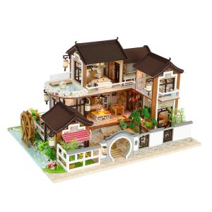 [Local ready stock] Limited Chinese Ancient Villa 2 Storey DIY Miniature Private Housing with Garden Porch Modeling Crafts Exquisite Decorations