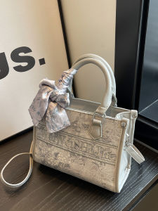 French Embroidered Letter Design Handbag Womens Tote Bag Versatile Crossbody Bag Casual Pure Color Soft Fabric Shoulder Bag