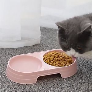 ชามแมวและชามสุนัขวัสดุ PP สีลูกกวาดชามสัตว์เลี้ยงชามอาหาร ชามอาหารสัตว์เลี้ยง ชามอาหารสุนัข ชามอาหารแมว ชามอาหารแบบ2หลุม 