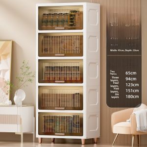 Multi-Layer Flip Cover Storage Cabinet Snack Rack with Door Kitchen Storage Shelf for Home Living Room Floor Standing Style