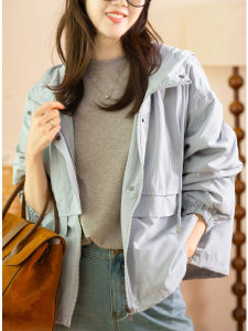 Comfortable Cotton Blend Fashion Hooded Loose Fitting Slimming Casual Wear Long Sleeve Jacket