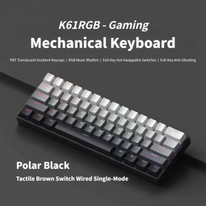 NexusClick 61 Keys Brown Switch Gaming KeyboardMechanical Wired for Pro EsportsHot Swappable RGB Backlit PBT Keycaps for Gamer