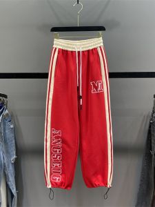 Quần Thể Thao Sọc American High Street Rộng Rãi Thoải Mái Dài Đến Sàn Thêu Chữ Quần Ống Rộng Cho Nữ Mùa Hè 2024