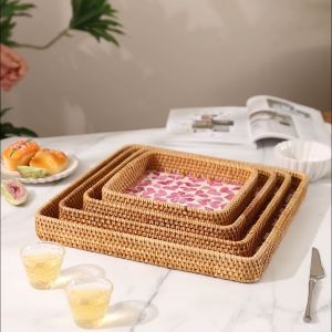 ทอมือ เปลือกหอย ถาดผลไม้ ตะกร้าขนมปัง ตะกร้าอาหารเช้า ตะกร้าขนมปังทรงสี่เหลี่ยมสไตล์ยุโรป ตะกร้าติ่มซํา อุปกรณ์รับประทานอาหาร