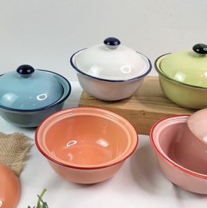 ถ้วยมีฝาปิด 3นิ้ว ถ้วยเซรามิค ถ้วยน้ำจิ้ม สไตล์วินเทจ เข้าไมโครเวฟได้ ถ้วยฝาปิด ถ้วยกระเบื้อง