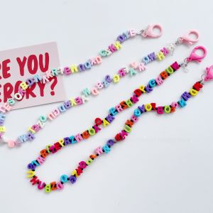 Creative Beaded Letter Mask Chain Cute Mobile Phone Chain Glasses Chain Earphone Chain Anti-Loss Ice Cream Color Straps