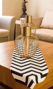 Table Runner dan Bed Runner Chevron Minimalis Hitam Toska untuk Dekorasi Meja dan Tempat Tidur
