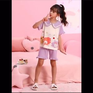 JSM.Shop99 ชุดนอนเด็กผู้หญิงคอบัว แขนสั้นขาสั้น 3-11 ขวบ ส่วนสูง 95-145cm