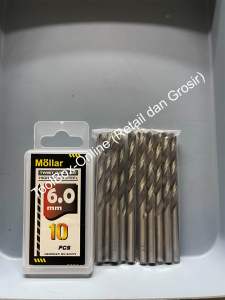 1 kotak (10 Pcs) Mata bor Besi Putih HSS MOLLAR 6 mm