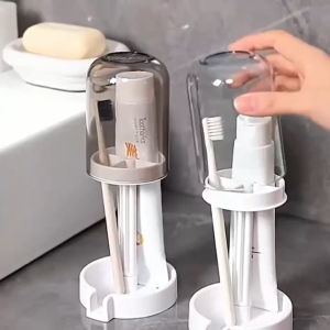 ThaiJoy ที่เก็บแปรงสีฟันที่ใส่แปรง ที่วางแก้วยาสีฟัน ที่วางแปรง แปรงสีฟัน ป้องกันฝุ่นที่ใส่แปรงสีฟันและตู้เก็บของแบบพกพาสำหรับใช้ในห้องน้ำกลางแจ้งที่เก็บถ้วยสำหรับเดินทาง